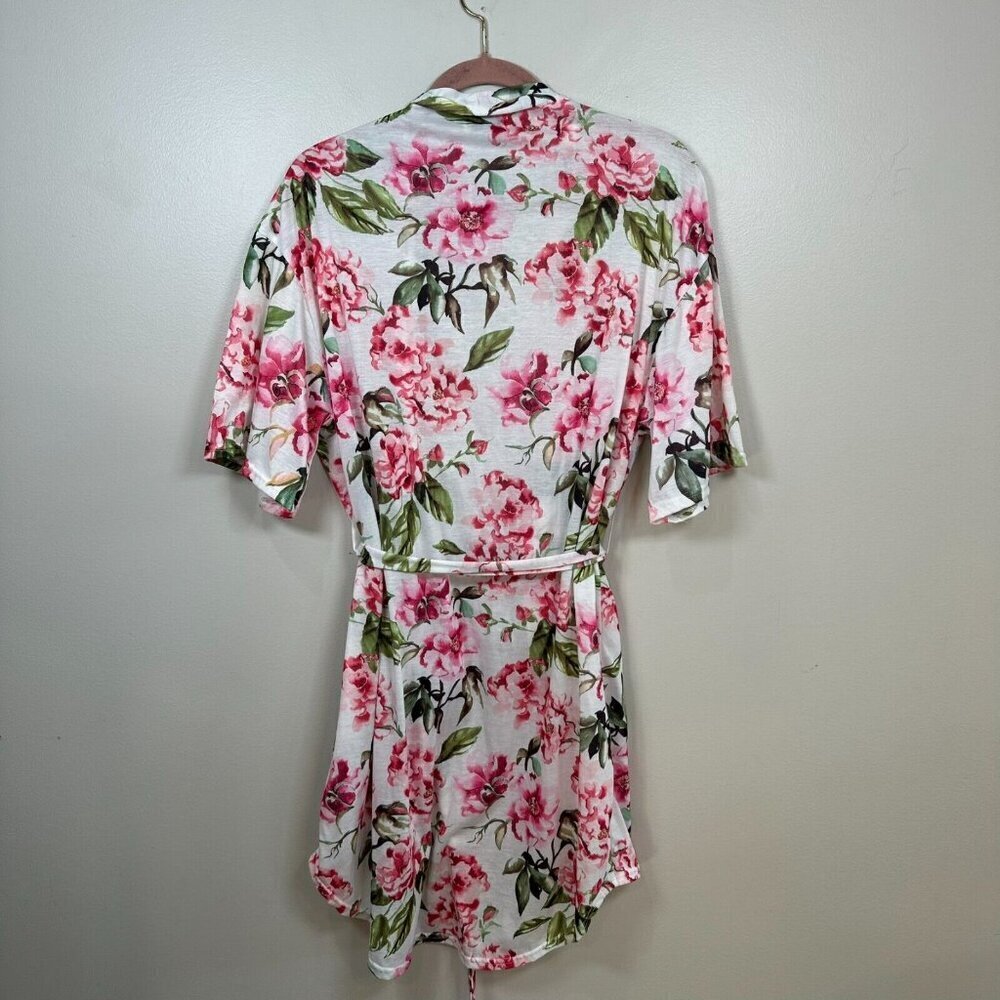 Show Me Your Mumu Womens One Size Floral Robe White Pink Belted Lightweight - Picture 7 of 8